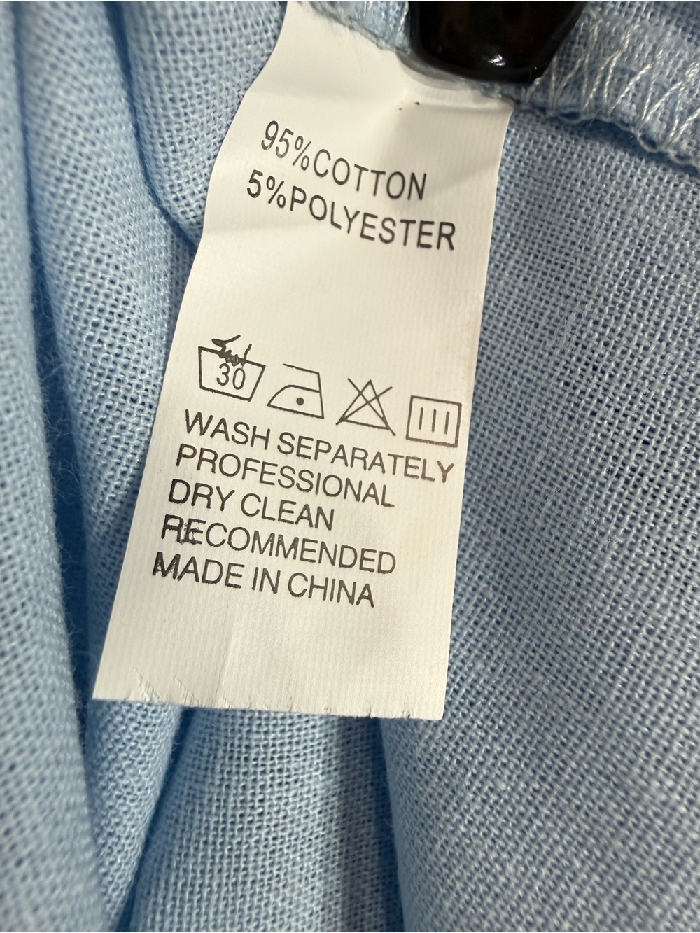 Band Collar Cotton Linen Blend Long Adjustable Sleeve Light Blue Size Small - Picture 10 of 11